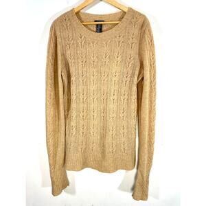 Theory‎ wool camel cable knit sweater Dania B Womans Large neutral quiet luxury
